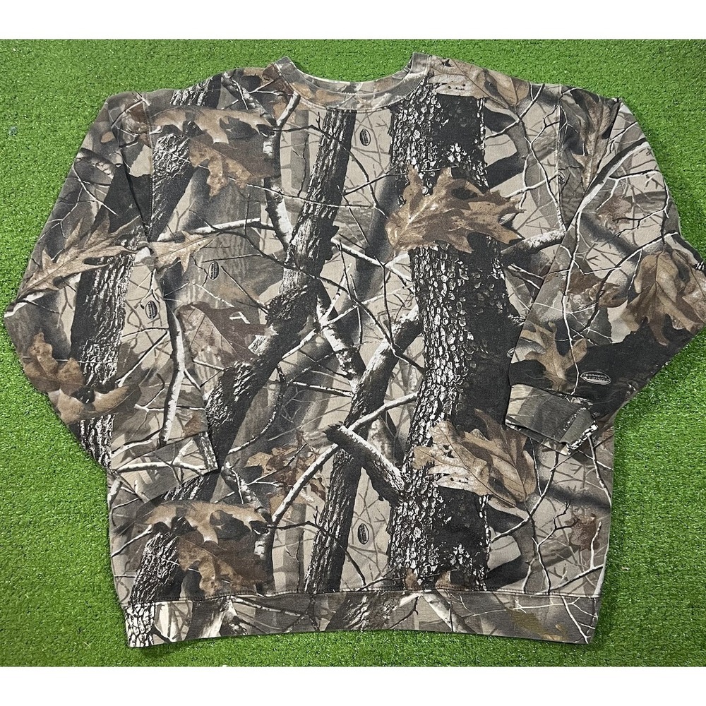 Vintage Camo Sweatshirt XL Y2K Realtree Hardwoods Hunting Fleece crewneck